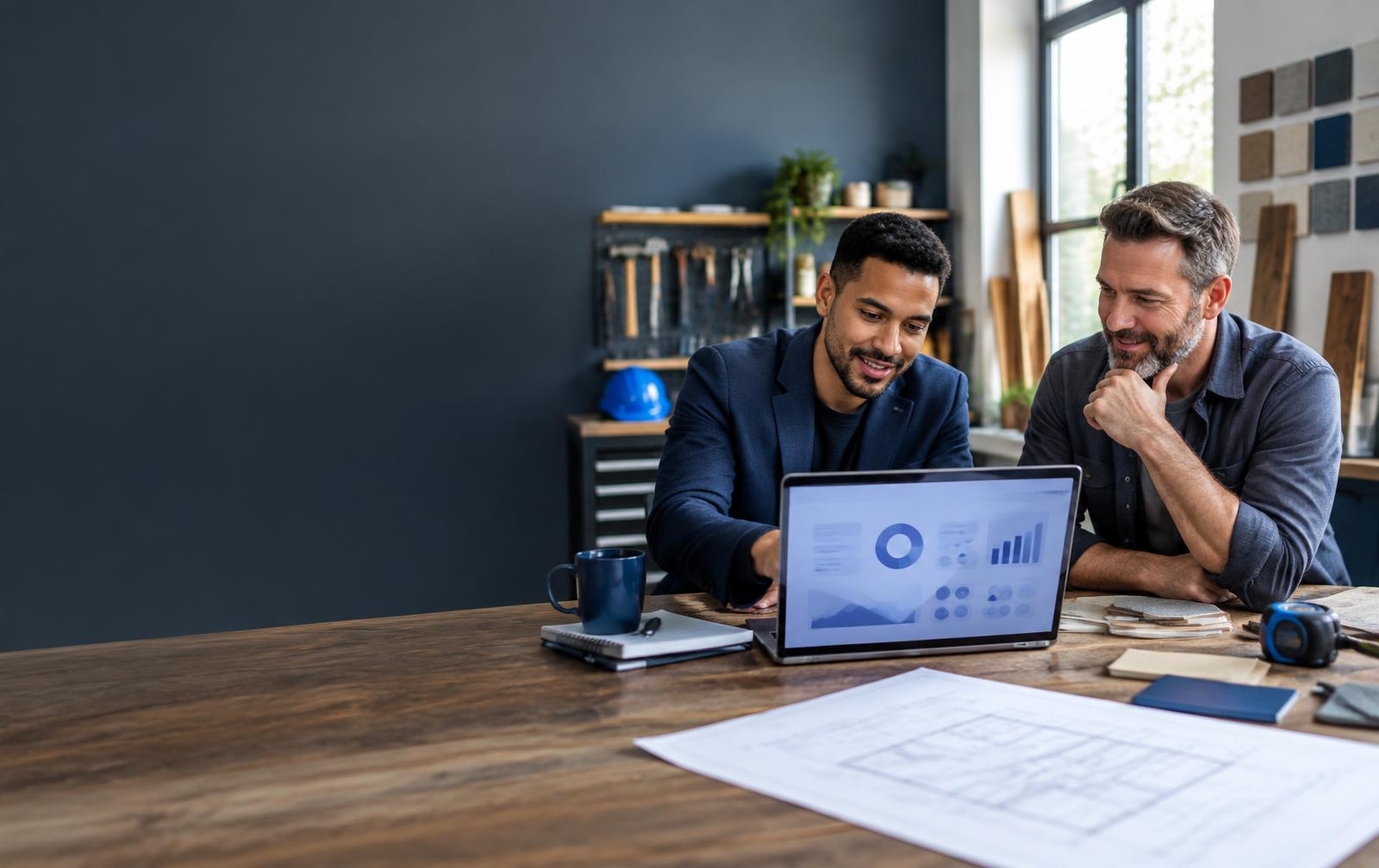 A sales consultant reviewing LocalLeadOS with a local service business owner